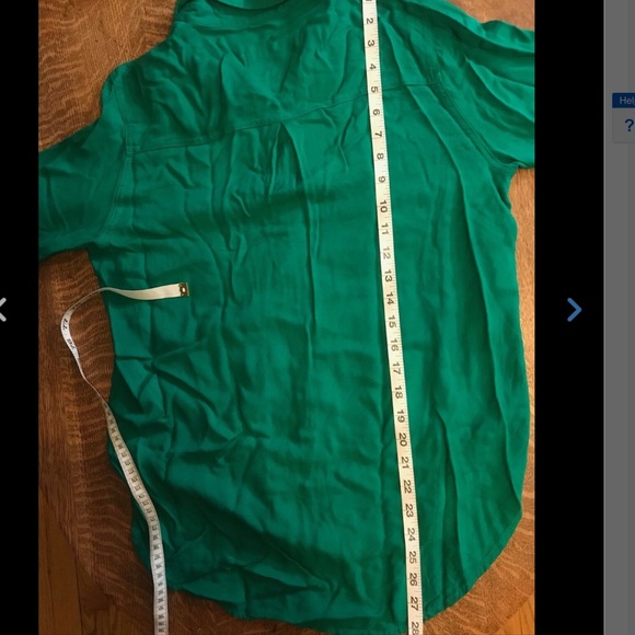 A&F Green Button Down Blouse Lace Shoulder Hi-Lo - Picture 6 of 6